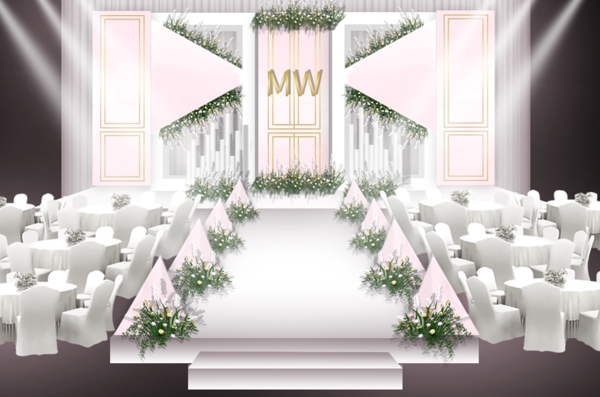 粉色几何个性婚礼舞台效果图