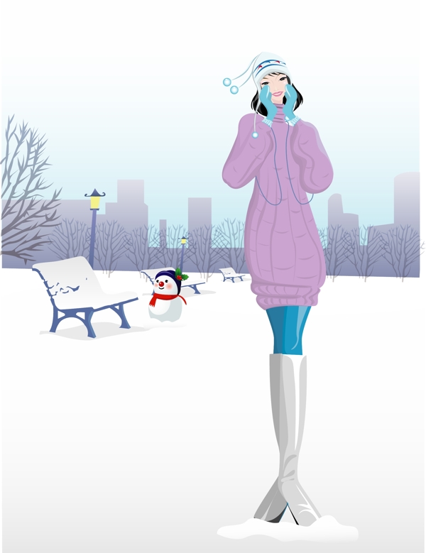 節(jié)日喜慶雪地美女