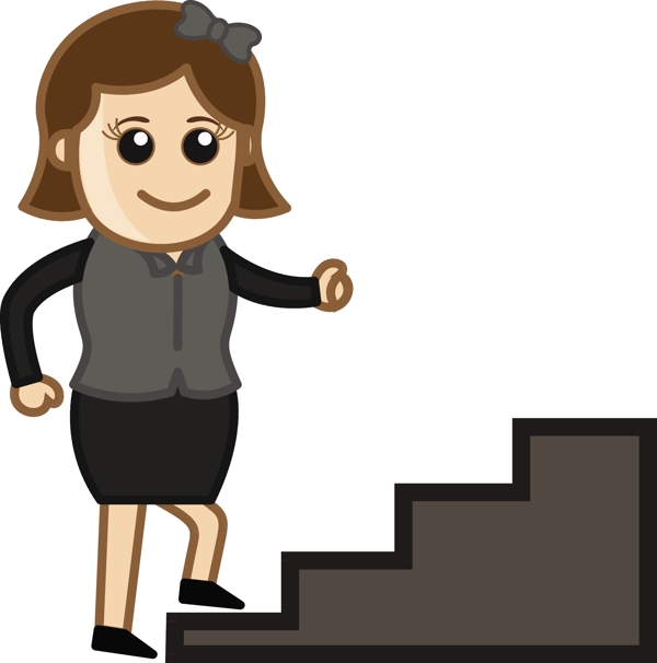 女人爬楼梯卡通商业矢量插图