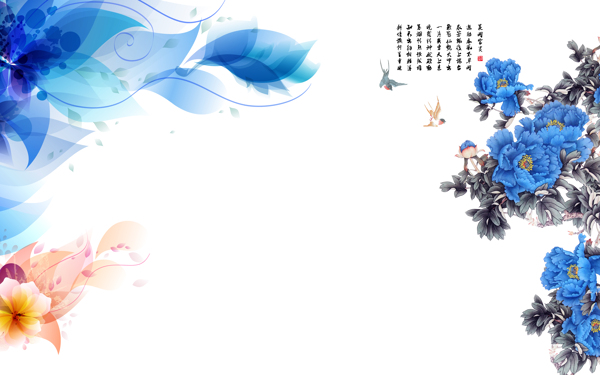 藍色花卉背景墻