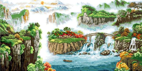 十字繡風(fēng)景圖紙蒸蒸日上圖片