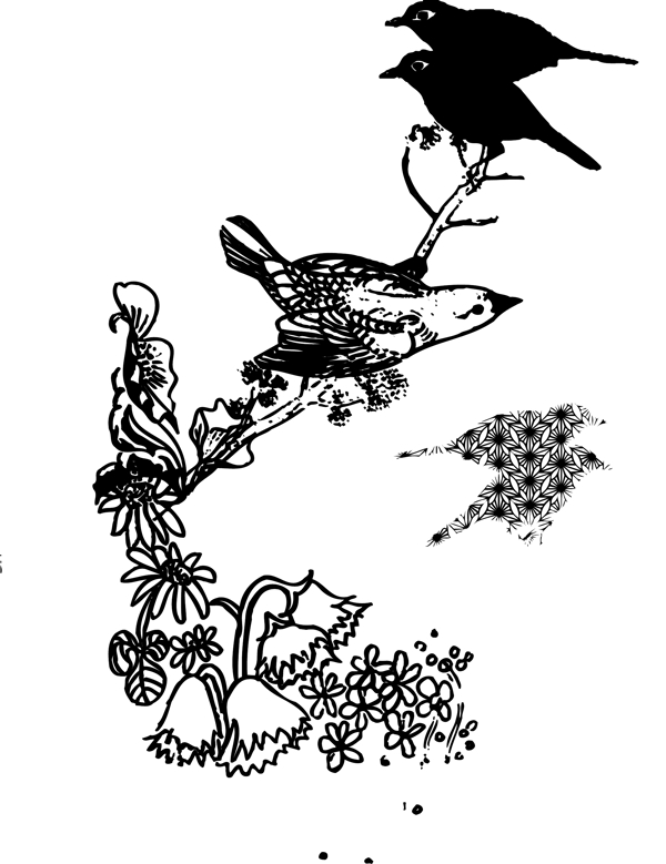 印花矢量圖動物鳥類色彩黑色免費(fèi)素材