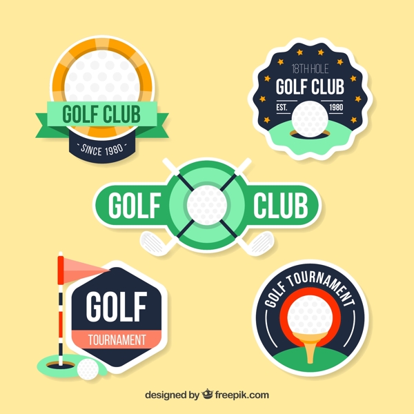 5款纸质高尔夫俱乐部标签矢量图