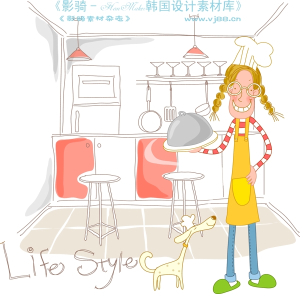 線(xiàn)條風(fēng)女孩生活矢量人物AI0051