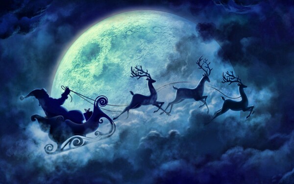 月亮和圣诞老人背景图片素材