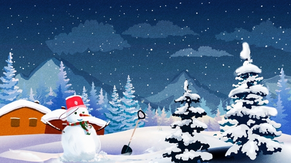 原創(chuàng)唯美清新冬天你好雪人立冬小雪插畫(huà)