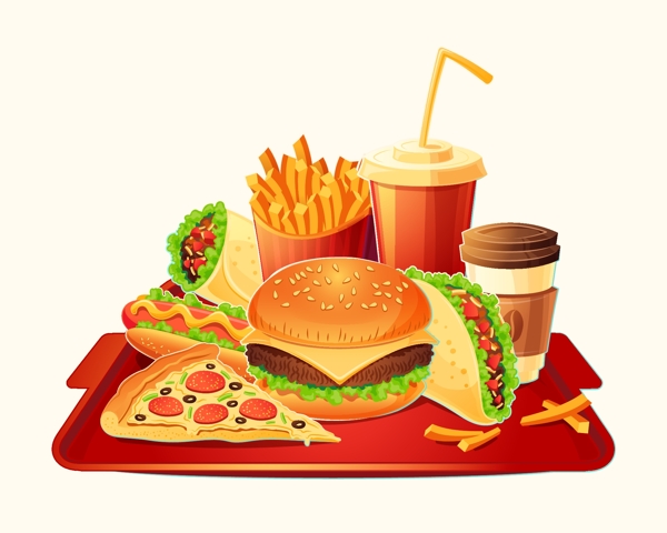 卡通传统西式快餐食品插图