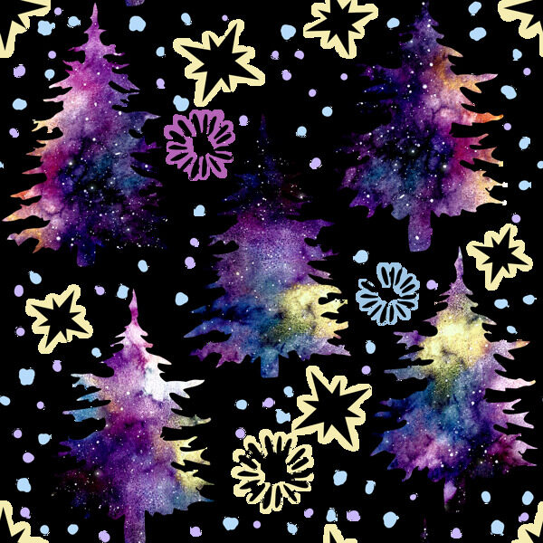 手绘紫色艺术圣诞树png背景素材