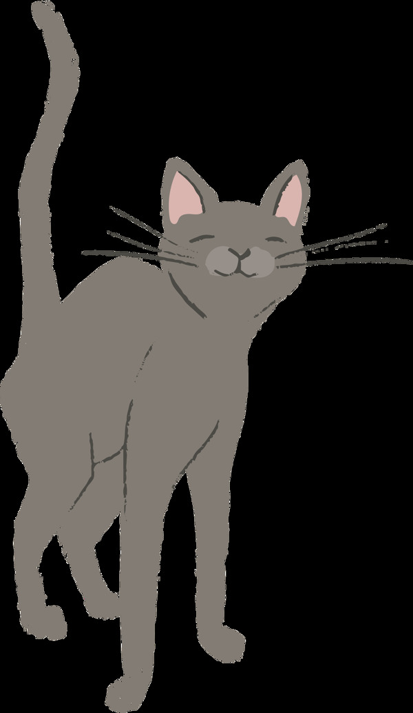 手绘怂腰微笑的褐透明猫咪素材