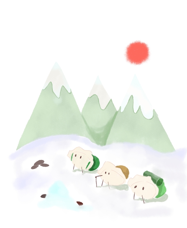 手绘爬山的饺子插画