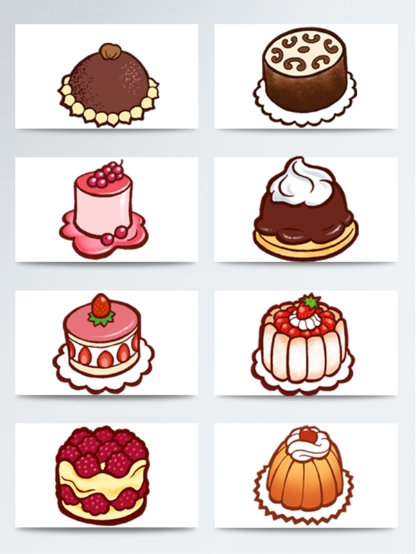 不同种类蛋糕甜点图标素材