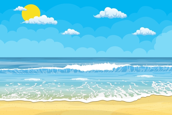 夏天的大海风景插画