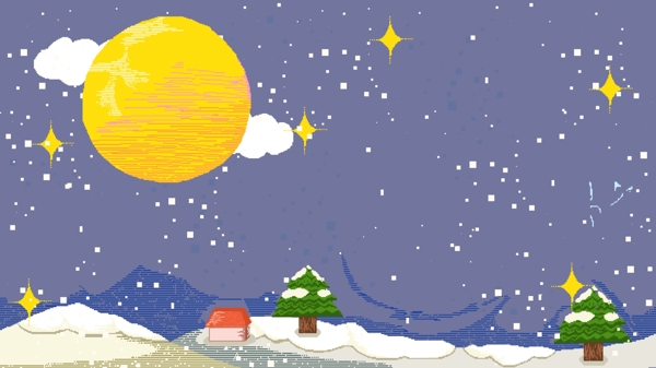 手绘圣诞节月亮背景素材