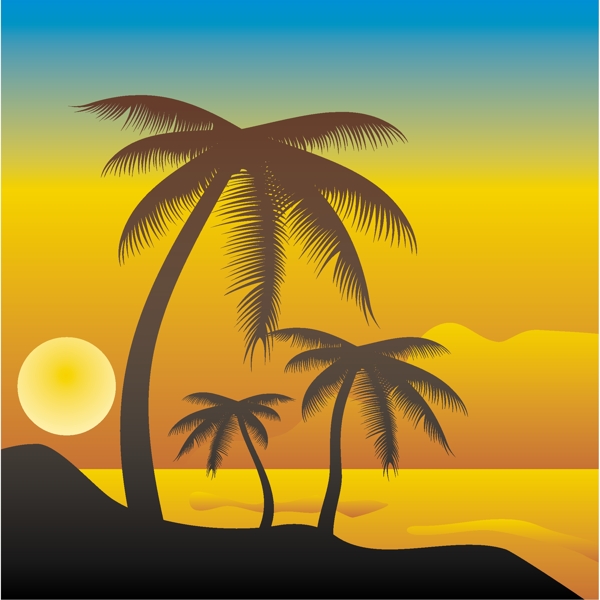 熱帶海灘日落向量的場(chǎng)景