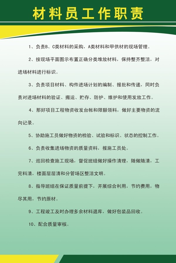 材料員工作職責(zé)展板圖片