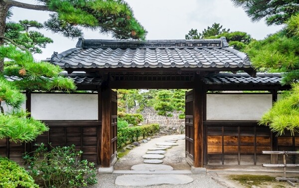 日式庭院简约建筑背景海报素材图片