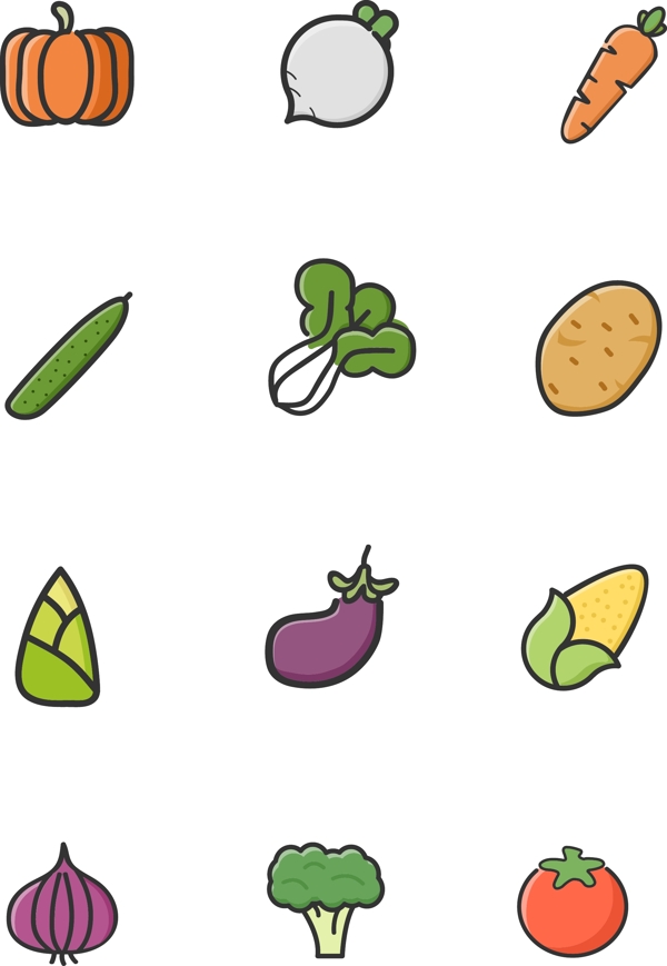 可爱简约蔬果多彩矢量精品设计图标元素