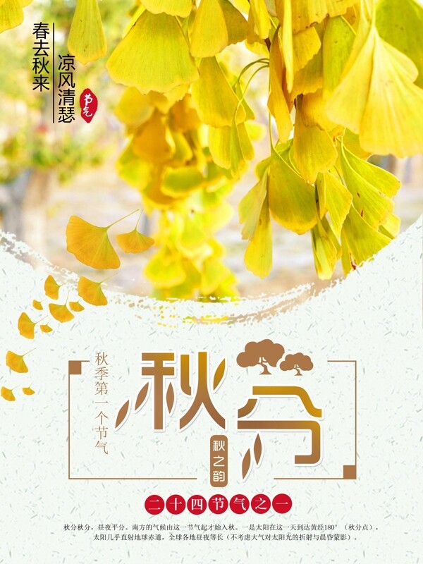 黄色水墨风二十四节气之秋分创意商业海报