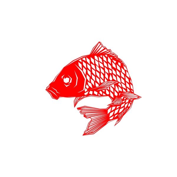 中国风红色创意鲤鱼窗花剪纸装饰图案元素