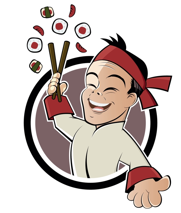 圓環(huán)和做壽司的廚師插畫