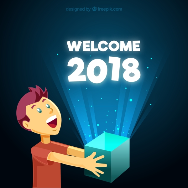 創(chuàng)意打開2018年盒子的男子矢量圖