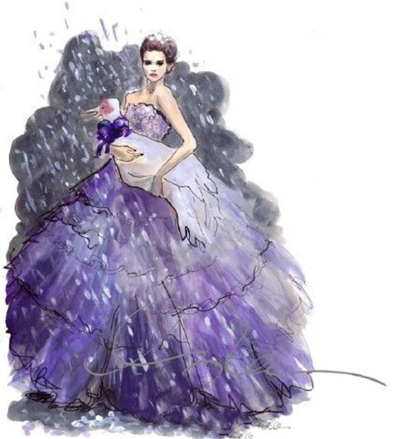 紫色抹胸礼服设计图