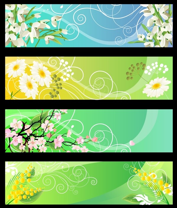 優(yōu)美花藝橫幅矢量圖下載