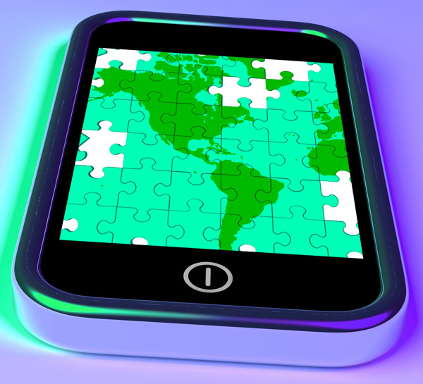 美国地图上显示移动智能手机全球通信