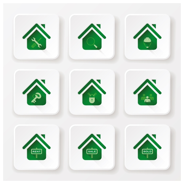 綠色簡潔住宅商用圖標(biāo)素材