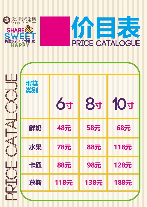 蛋糕店價目表
