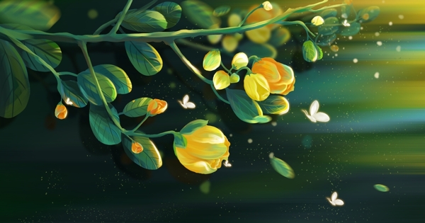 郁金香花朵植物插画卡通背景素材图片