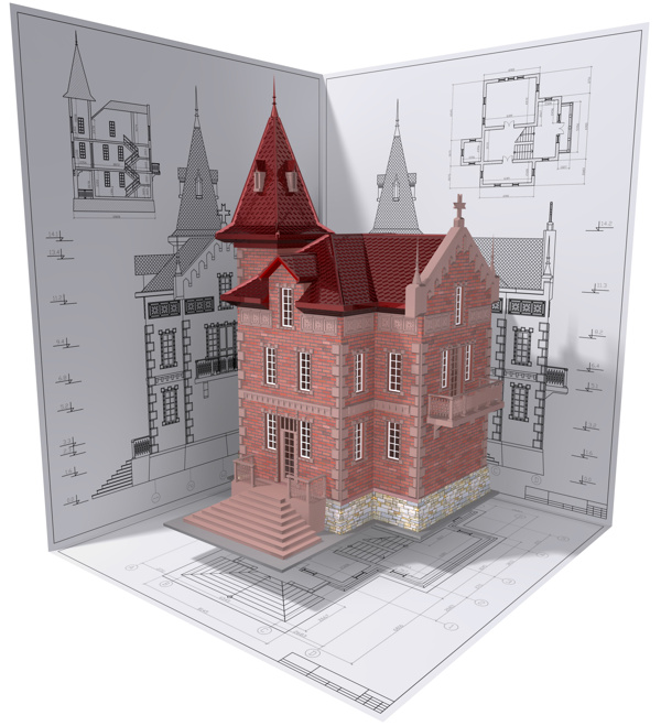 红色的别墅模型