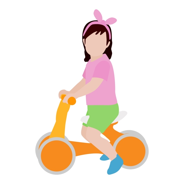 小女孩骑平衡车矢量素材