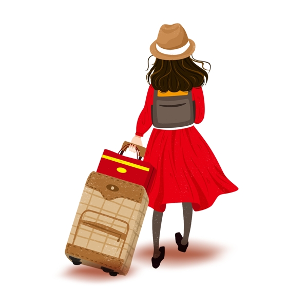 提着行李回家过年的女孩元素设计