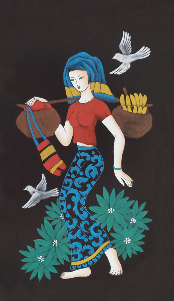位圖蠟染民族風(fēng)女孩小鳥免費素材