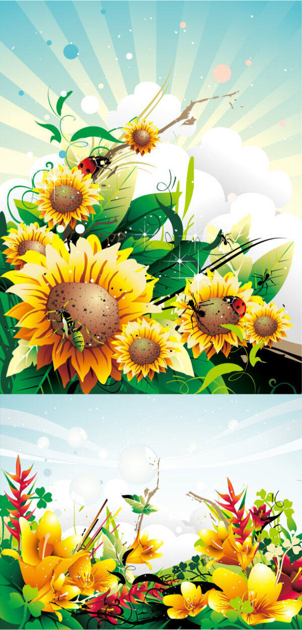 絢爛抽象花朵矢量素材