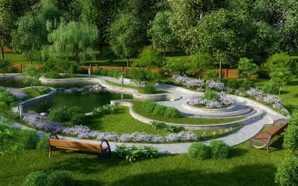 园林绿化设计园林模型公园场景带材质灯光