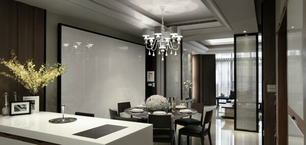 现代时尚精炼客厅亮面背景墙室内装修效果图
