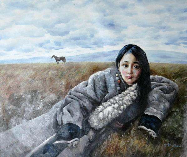 草地上的美女圖片