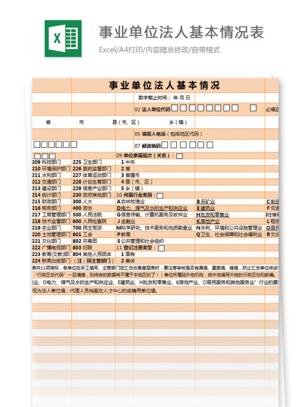 事业单位法人基本情况表excel模板表格