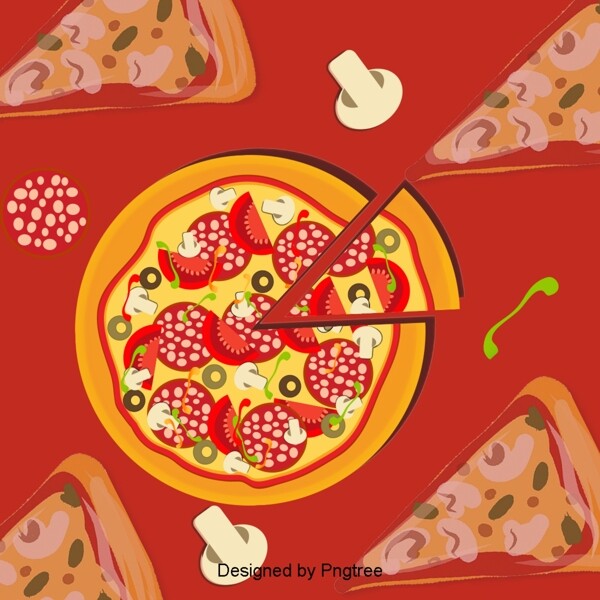 美丽的卡通可爱的手绘美味的西餐披萨背景