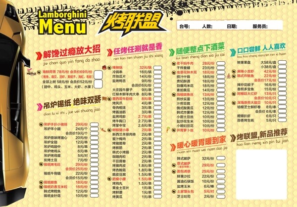 燒烤店點(diǎn)菜單