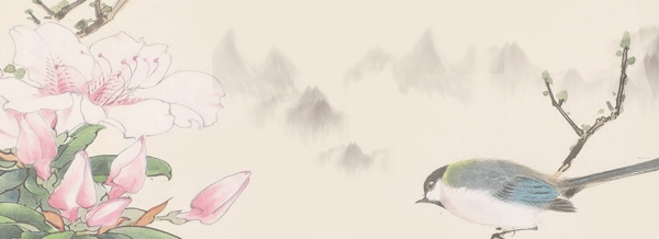 中國(guó)風(fēng)工筆花鳥意境banner背景