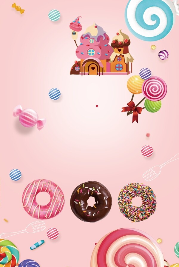 粉色浪漫糖果城堡海报背景素材