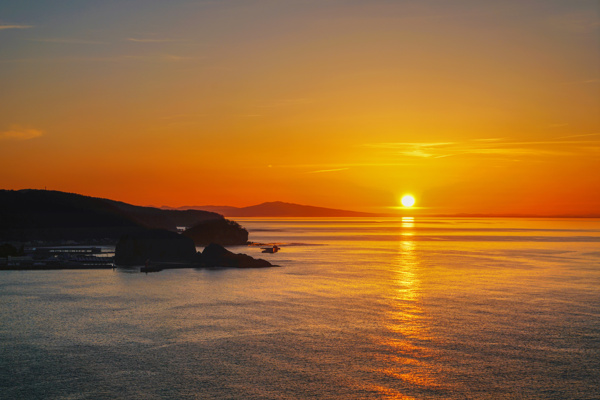 海边日落黄昏旅游背景海报素材图片