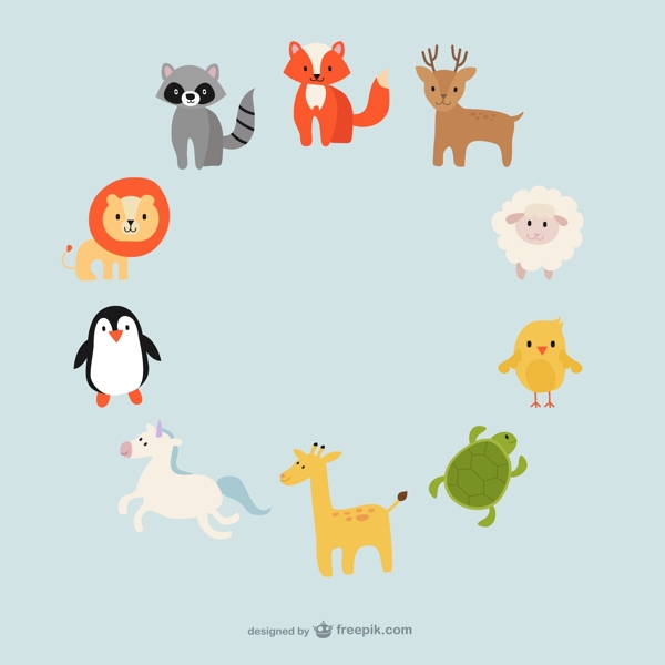 卡通動物組成的圓環(huán)矢量素材