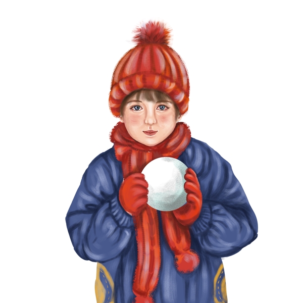彩繪捏雪人的小男孩