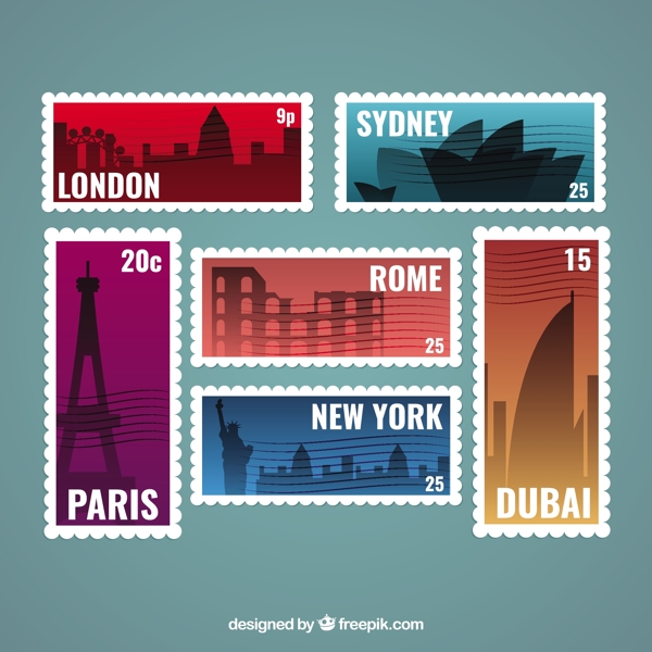 城市剪影邮票图标
