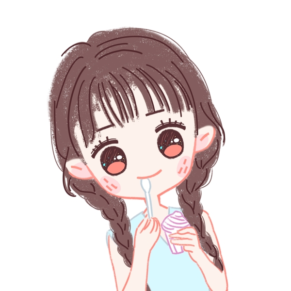手绘卡通吃冰激凌的女孩