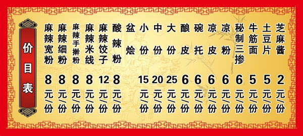 麻辣燙價(jià)目表